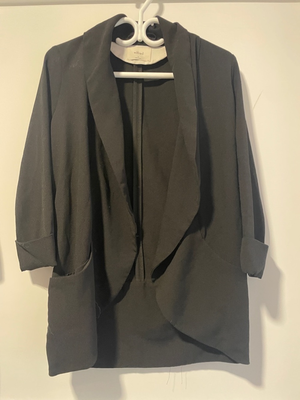 Aritzia Wilfred brand Black Open-Front Draped Oversized Blazer